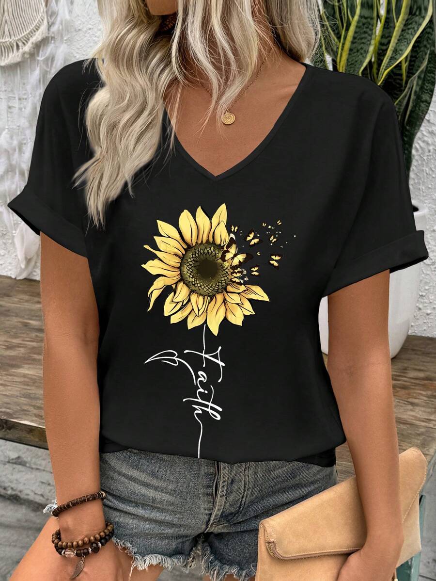 Florales V-Ausschnitt-Top in Schwarz - Der Herbsts-Hit für Ihre Garderobe