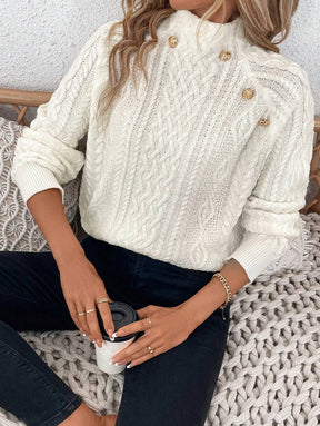 Eleganter White Plain Mock Neck Sweater - Perfekt für den Herbstsanfang