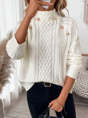 Eleganter White Plain Mock Neck Sweater - Perfekt für den Herbstsanfang