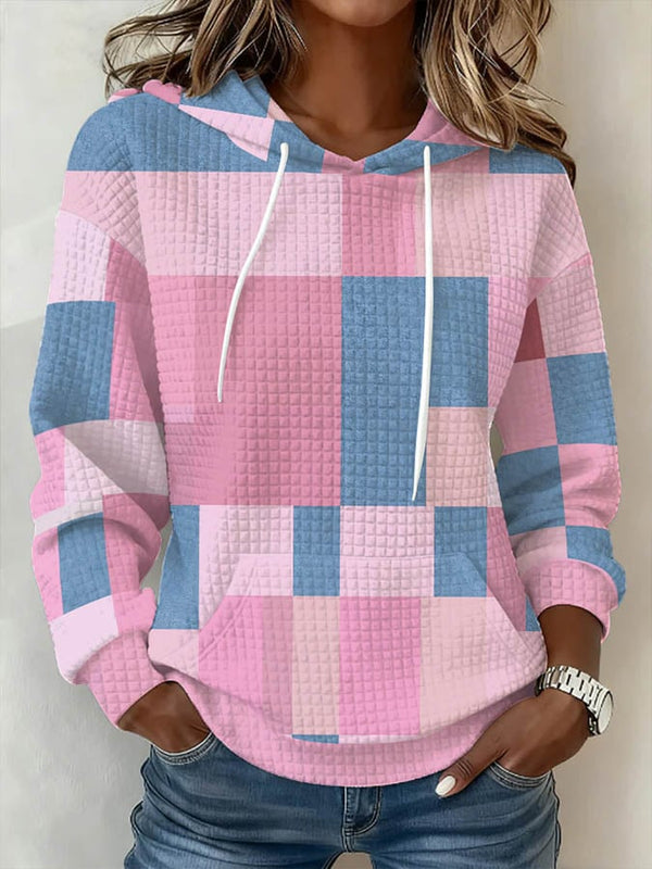Winter Hoodie Damen rosa blau – kuscheliger Waffel Look
