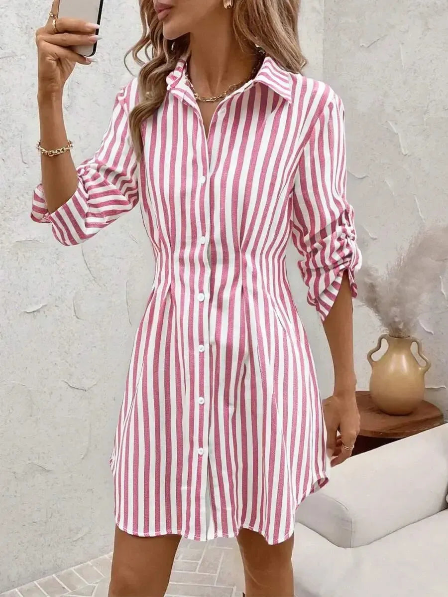 Rosa Gestreiftes Mini-Kleid - Eleganz & Komfort für Herbst