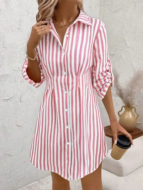 Rosa Gestreiftes Mini-Kleid - Eleganz & Komfort für Herbst