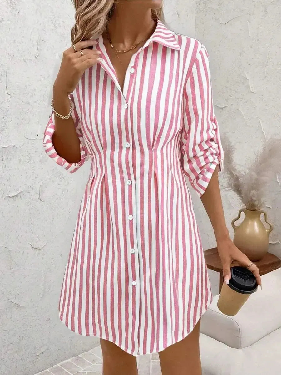 Rosa Gestreiftes Mini-Kleid - Eleganz & Komfort für Herbst