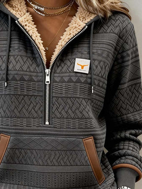 Kuscheliger Winter Hoodie mit Ethno-Muster und Kängurutasche