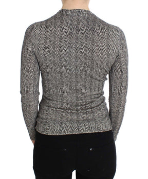 Dolce & Gabbana Schwarz-Weißes Wolltop Strickjacke Pullover