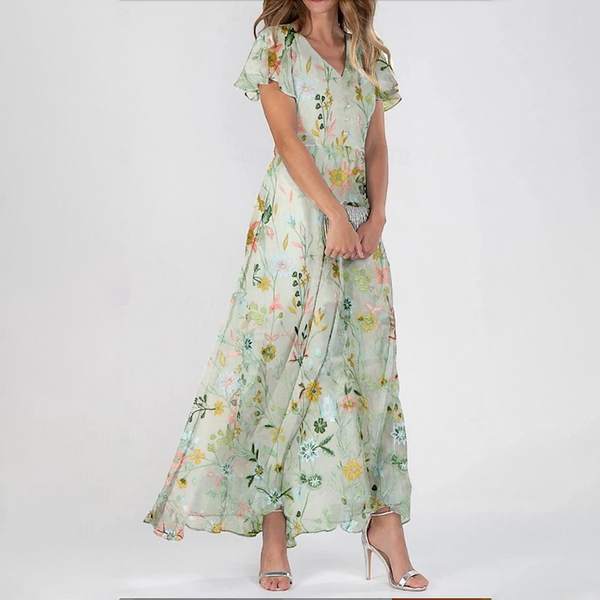 Winterliches Eleganz-Upgrade: V-Neck Kurzarm Maxikleid in A-Linie