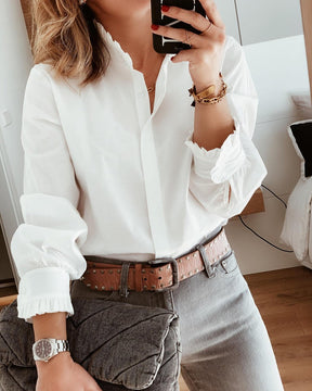Winter Damen Bluse Weiß Langarm – Elegant & Warm V-Ausschnitt