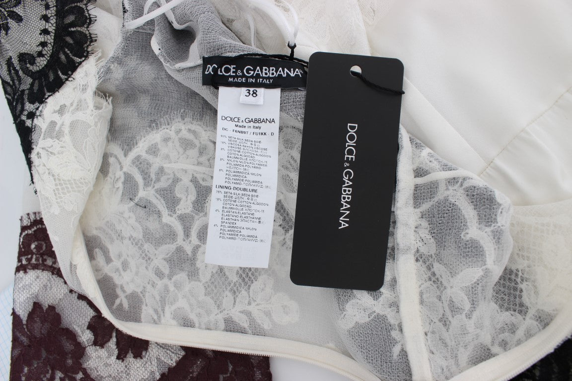 Dolce & Gabbana Weißes geblümtes Spitzenkleid in voller Länge