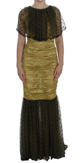 Dolce & Gabbana Gelb-schwarz geblümtes Spitzenkleid von Ricamo