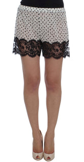 Dolce & Gabbana Weiß Schwarz Floral Spitze Seide Nachtwäsche Shorts