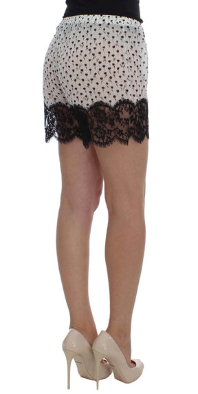 Dolce & Gabbana Weiß Schwarz Floral Spitze Seide Nachtwäsche Shorts