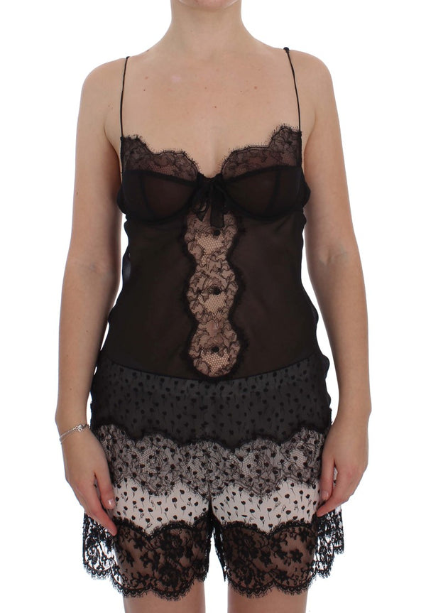 Dolce & Gabbana Schwarzes Seiden-Spitzen-Babydoll-Dessous-Top