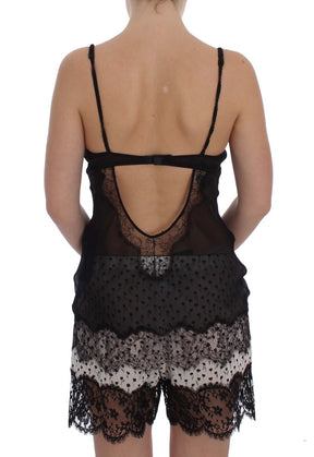 Dolce & Gabbana Schwarzes Seiden-Spitzen-Babydoll-Dessous-Top