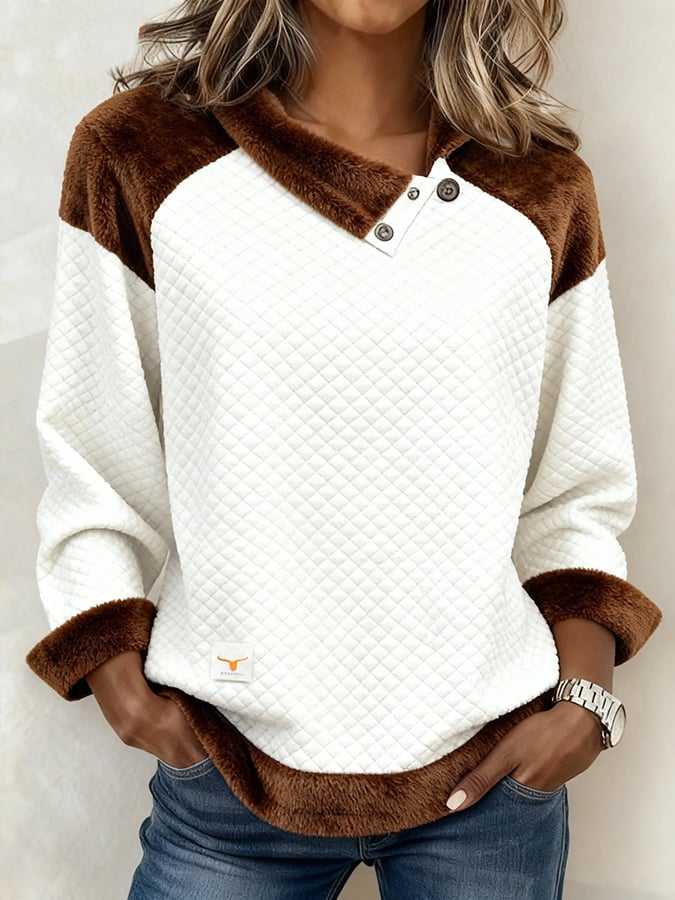 Winterliches Casual-Top mit Color Block Design und Langarm für Eleganz & Komfort