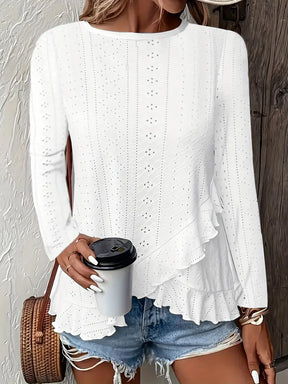 Winter Longsleeve Weiß mit Rüschen – Warm & Elegant