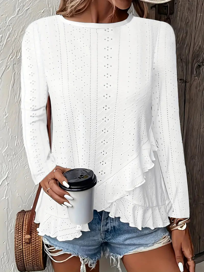 Winter Longsleeve Weiß mit Rüschen – Warm & Elegant