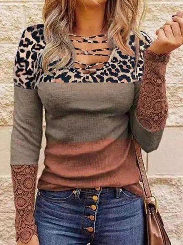 Winter Longsleeve Rust Leopard Paisley Caged Top warm