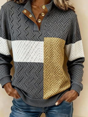 Winter Sweatshirt Damen Color Block Steppoptik warm elegant