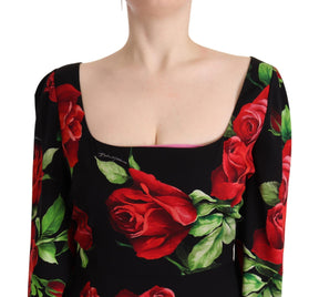 Dolce & Gabbana Schwarz-Rot-Rosen Etuikleid aus Stretch-Seide