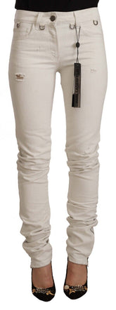 Karl Lagerfeld Weiße Slim Fit Jeans aus Baumwoll-Denim mit mittlerer Taille