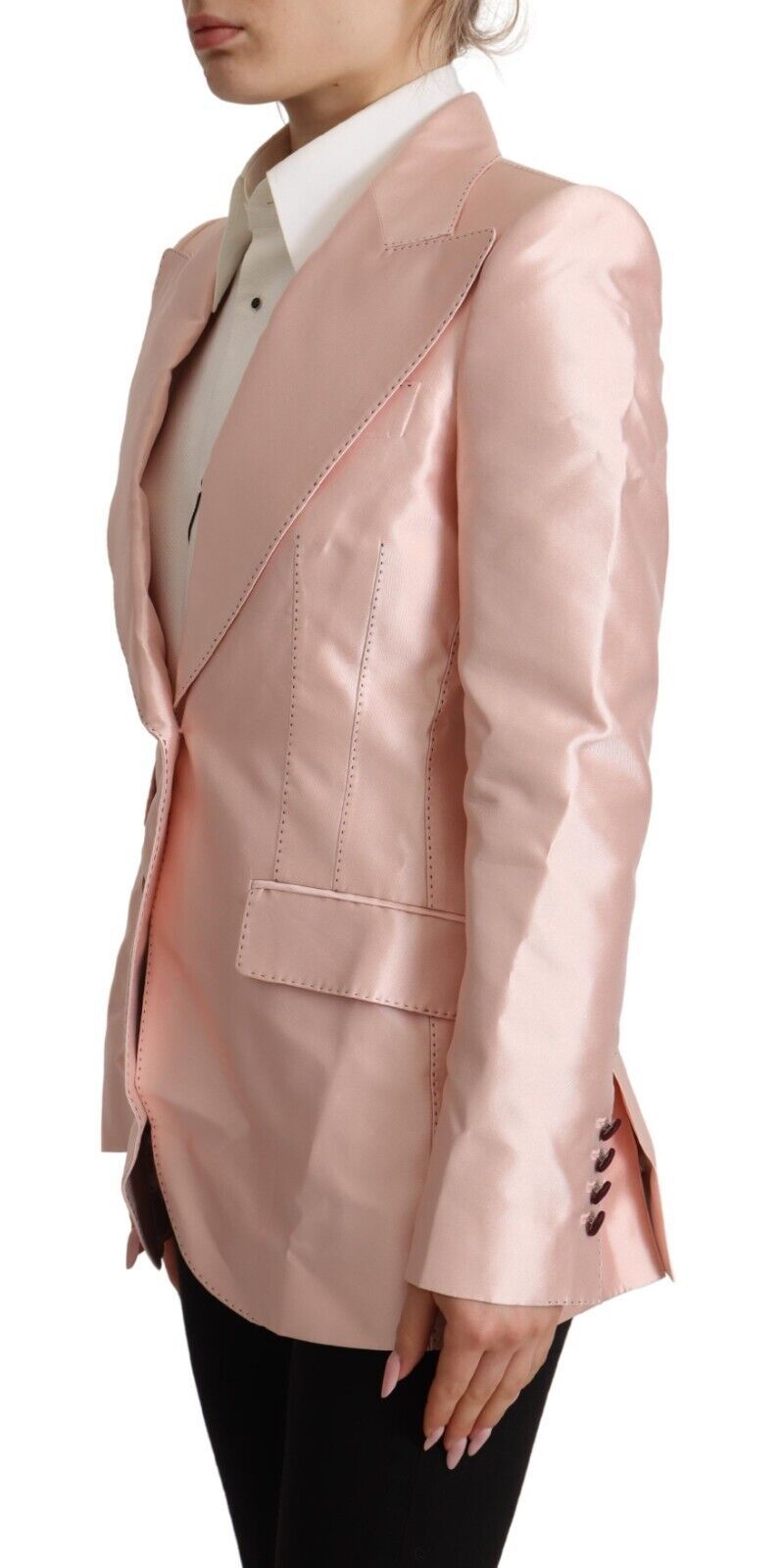 Dolce & Gabbana Rosa Satin Lange Ärmel Blazer Mantel Jacke