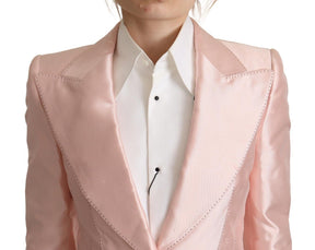 Dolce & Gabbana Rosa Satin Lange Ärmel Blazer Mantel Jacke