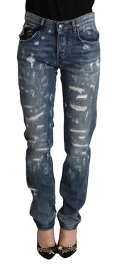 Dolce & Gabbana Blaue Distressed Denim BOYFRIEND Skinny-Jeans