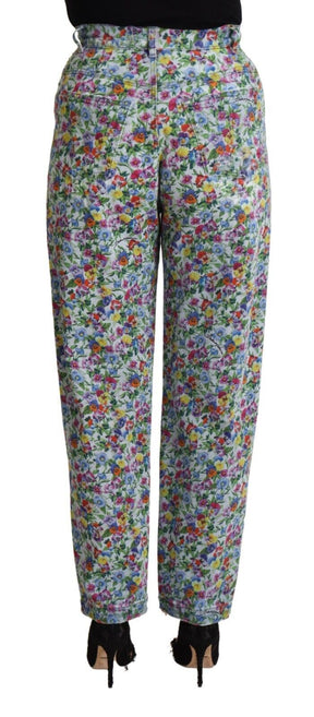 Dolce & Gabbana Blaue Denim-Jeans mit Blumenmuster und hoher Taille