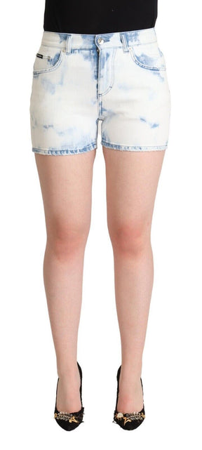 Dolce & Gabbana Weiß-Blau gefärbte Denim-Shorts aus Baumwolle mit mittlerer Taille