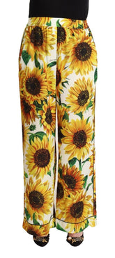 Dolce & Gabbana Weiße Sonnenblumen Print Mid Waist Wide Leg Pants