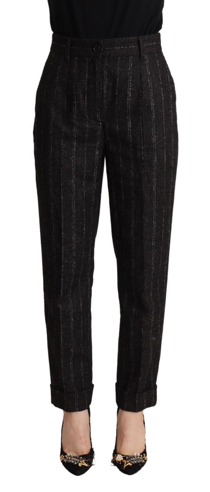 Dolce & Gabbana Schwarz gestreifte High Waist Tapered Pants