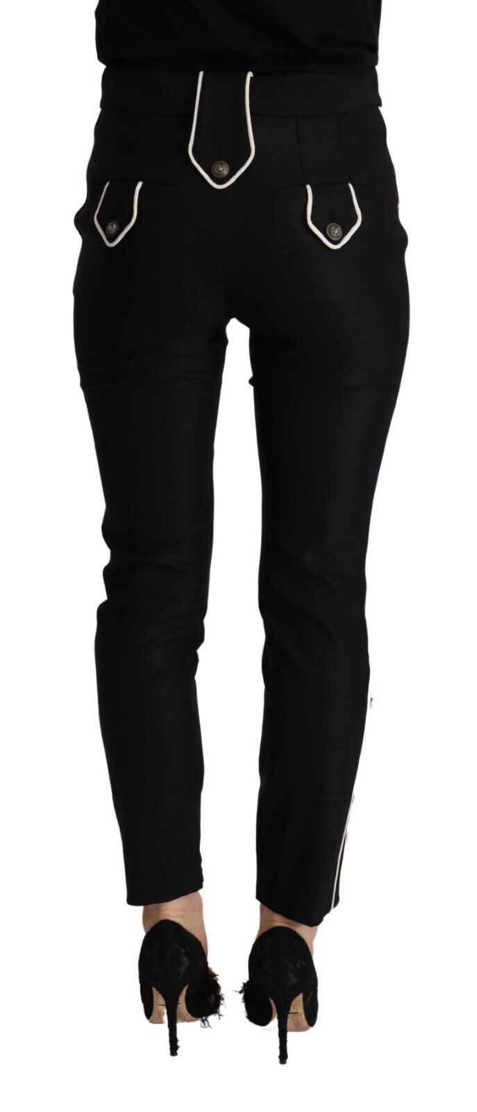 Dolce & Gabbana Schwarze Slim Fit Hose mit mittlerer Taille und verschönerten Knöpfen