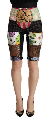 Dolce & Gabbana Multicolor Patchwork-Hose mit hoher Taille und Cropped Pants