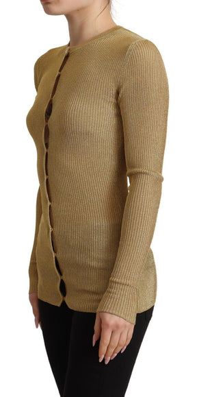 Dolce & Gabbana Goldfarbene Strickjacke mit Viskosemischung und Knöpfen