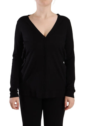 Dolce & Gabbana Schwarzes Wollpullover-Top mit V-Ausschnitt und langen Ärmeln