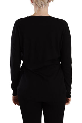 Dolce & Gabbana Schwarzes Wollpullover-Top mit V-Ausschnitt und langen Ärmeln