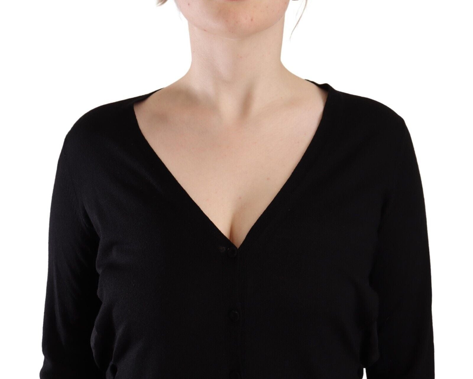 Dolce & Gabbana Schwarzes Wollpullover-Top mit V-Ausschnitt und langen Ärmeln