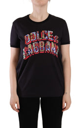 Dolce & Gabbana Schwarzes Logo Print Baumwolle Rundhals T-Shirt