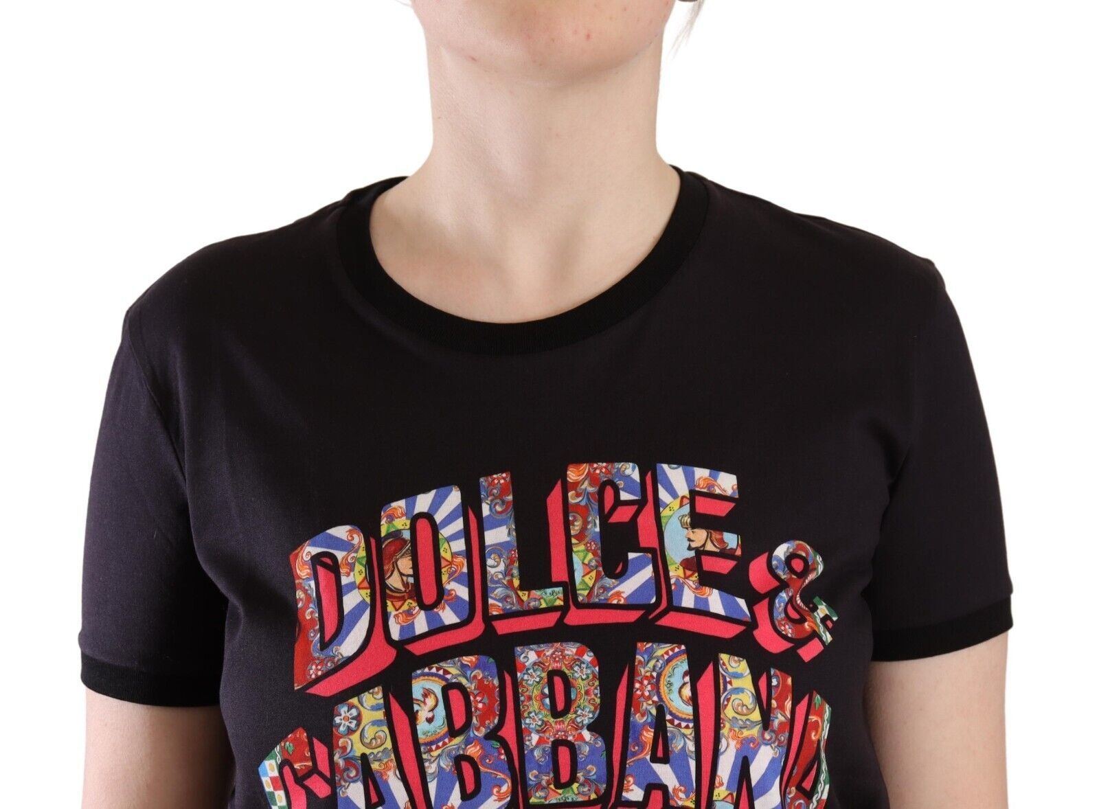Dolce & Gabbana Schwarzes Logo Print Baumwolle Rundhals T-Shirt