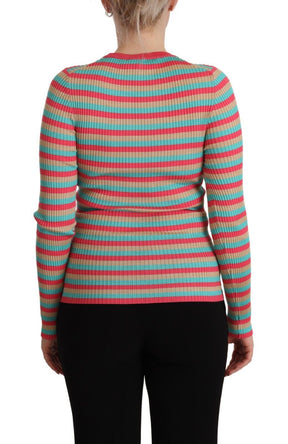 Dolce & Gabbana Multicolor Streifen Seide Rundhalsausschnitt Pullover Top