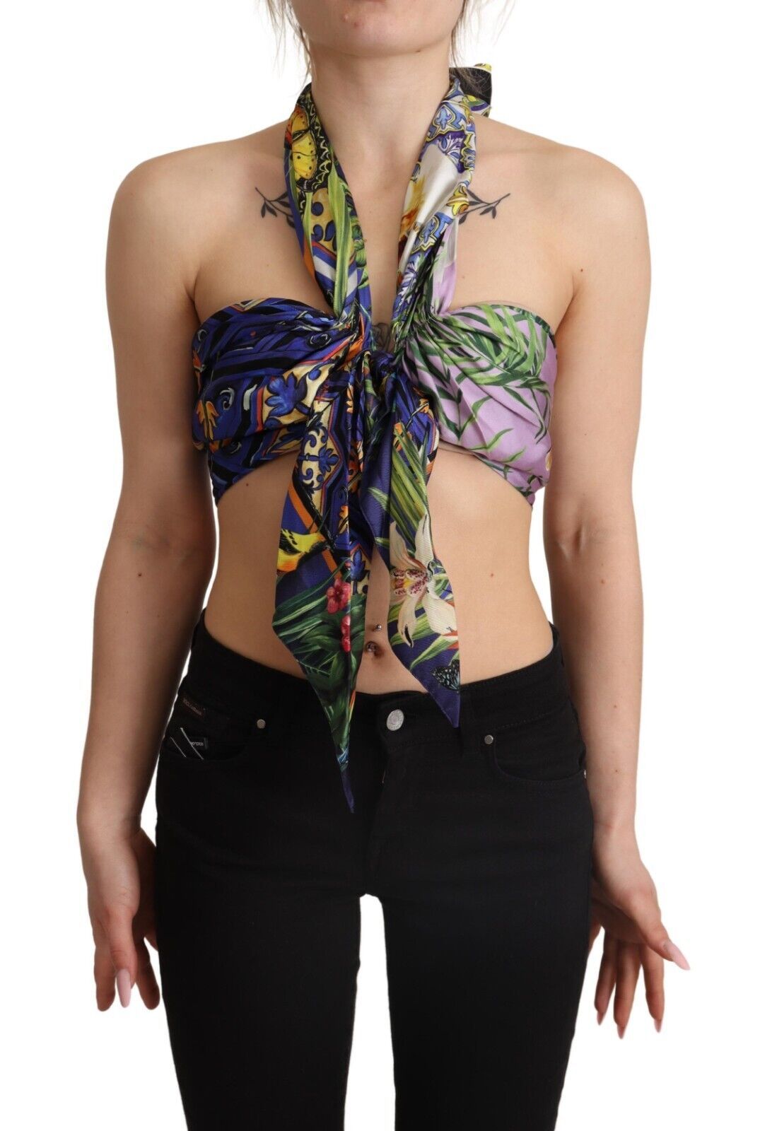 Dolce & Gabbana Multicolor Foulard Seide Halter Cropped Top
