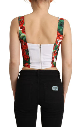Dolce & Gabbana Rotes Viskose-Top mit Geranium-Druck und Sweetheart-Kragen