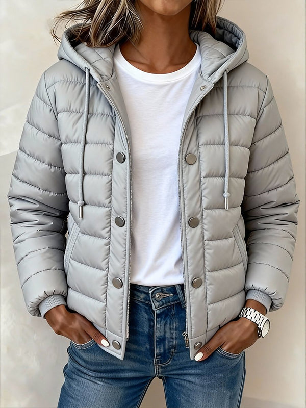 Damen Winter Steppjacke hellgrau mit Kapuze leicht & warm