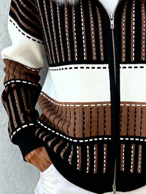 Winter Damen Patchwork Jacke mit Fellkapuze warm & chic
