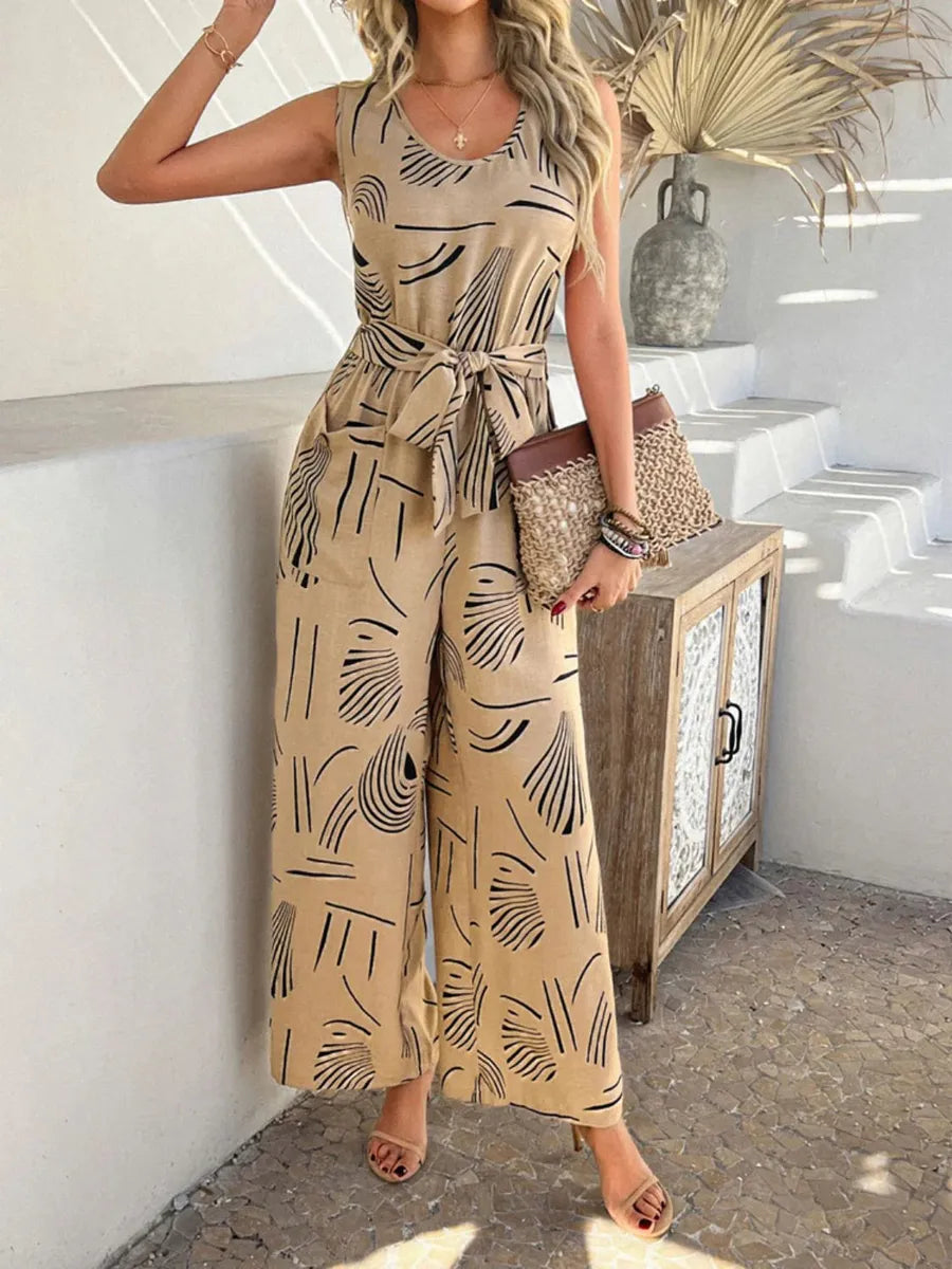 Retro Khaki Ärmelloser Jumpsuit - Atmungsaktiv & Stylisch für den Herbst
