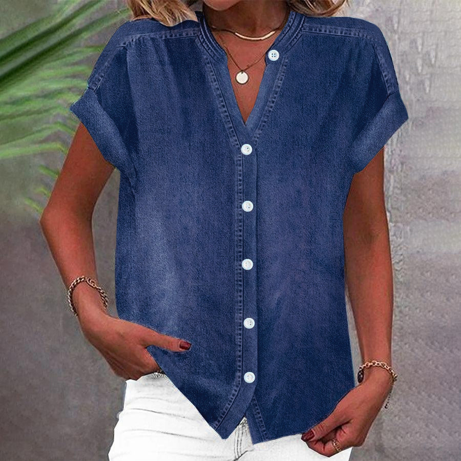 Winter Denim Top Blau – Kurzarm, Layering Must-have