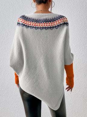 Herbst-Must-Have: Lässiger Grey Batwing Sleeve Print Sweater