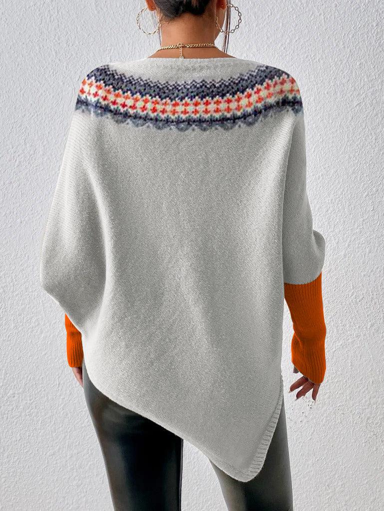 Herbst-Must-Have: Lässiger Grey Batwing Sleeve Print Sweater