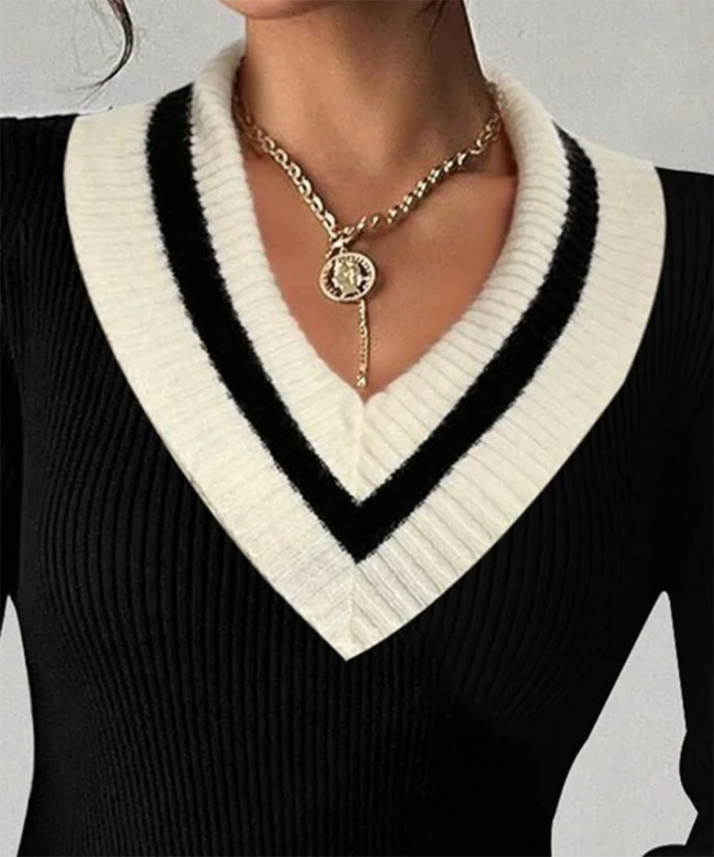 Stylisher Black & White Color Block Sweater - Dein Must-Have für den Herbst
