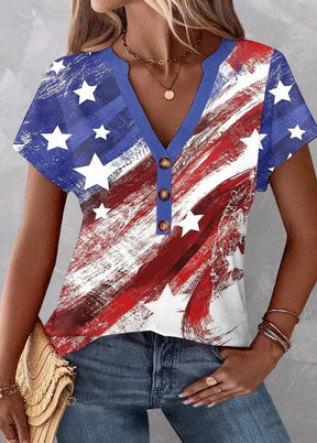 Winter American Flag V-Neck Top – Stars & Stripes Style